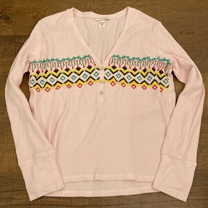 Victoria's Secret V-Neck Henley Long Sleeve Tee Pink Loungewear Women’s L